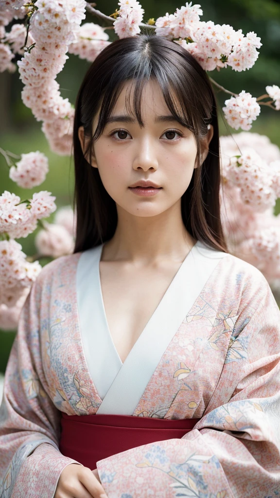 (Best Quality, Masterpiece: 1.2), Portrait, A Mixed-Race Woman, Wearing a Kimono, (Looks like [Japanese and Swede] face: 1.5), Takashi Homma Photography Style, Realistic Skin Tone, Detailed Skin Texture, Outdoors, Cherry Blossom Background.

This photograph is a masterpiece in the best quality, featuring a woman of mixed racial heritage. She is wearing a traditional Japanese kimono with intricate patterns, but her unique facial features hint at her Swedish heritage. The realistic representation of her skin tone and texture is captivating, making it a detailed and lifelike portray