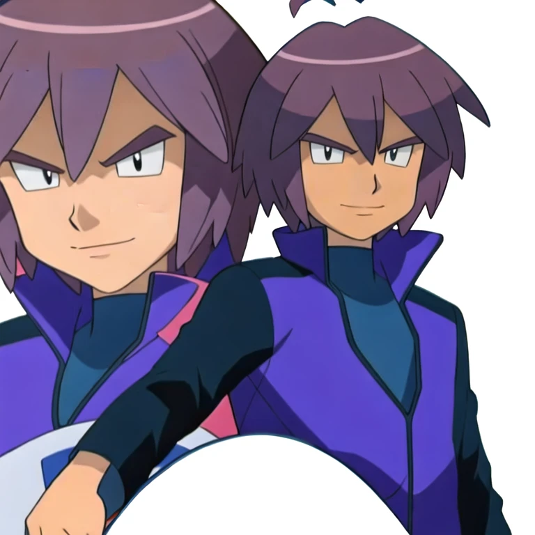(masterpiece, best quality:1.2,ultra detailed,8k),1boy,solo,Paul \(pokemon\),uppery body,black eyes,purple hair,purple jacket,looking at viewer,grey shirt,smile,long sleeves