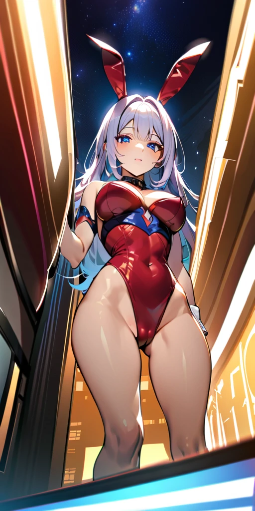 ((Highest quality、、masterpiece:1.3)), Upper Body、Long legs、Sharp focus:1.2, Beautiful woman with perfect figure:1.4、(Smiling:1.2), double eyelid、30-year-old female、Sexy pose、((((Close your mouth、One Woman、Bunny girl,Downtown at night))))、(((((手は体の横に)))))