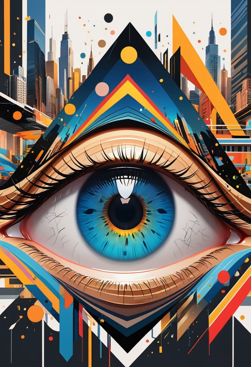 a highly detailed, abstract geometric eye, deconstructed eye architecture, minimalist, geometric shapes, strong sense of space, flat design, vector art, poster design, (best quality,8k,highres,masterpiece:1.2),ultra-detailed,(realistic,photorealistic,photo-realistic:1.37),HDR,UHD,studio lighting,ultra-fine painting,sharp focus,physically-based rendering,extreme detail description,professional,vivid colors,bokeh