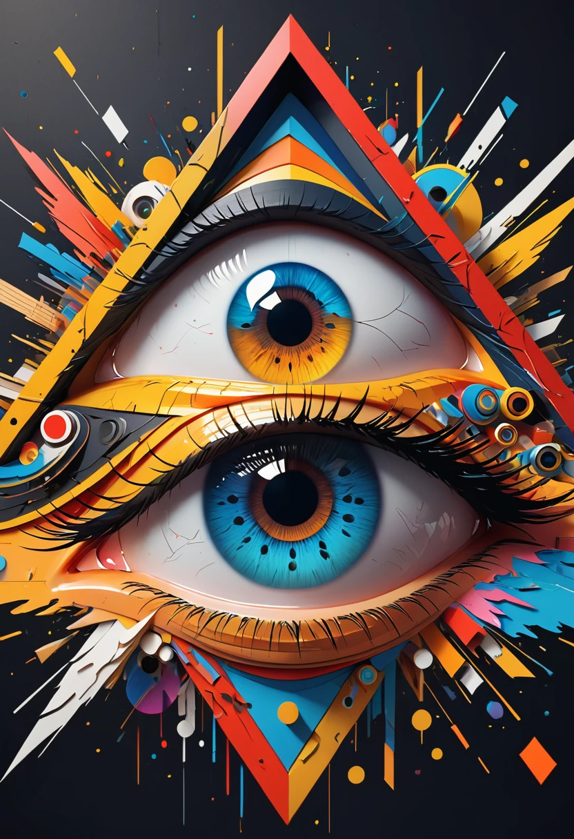a highly detailed, abstract geometric eye, deconstructed eye architecture, minimalist, geometric shapes, strong sense of space, flat design, vector art, poster design, (best quality,8k,highres,masterpiece:1.2),ultra-detailed,(realistic,photorealistic,photo-realistic:1.37),HDR,UHD,studio lighting,ultra-fine painting,sharp focus,physically-based rendering,extreme detail description,professional,vivid colors,bokeh