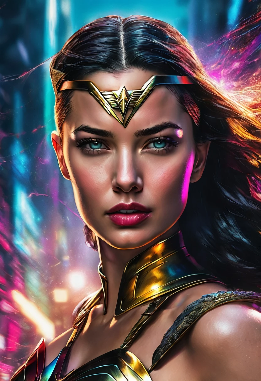 18:55:46 
(((In extreme close-up, a beautiful Cyber Punk woman with a completely shaved head Diaema led Wonder Woman Adriana Lima under the mantle of the Amazon warrior Wonder Woman (((Completely shaved head))),(((Diaema LED Wonder Woman imagenes frontales imagenes color Splash))),(((Diaema LED))),((((skinhead)))) 