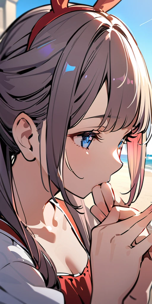 ((Highest quality、、masterpiece:1.3)), Upper Body、Long legs、Sharp focus:1.2, Beautiful woman with perfect figure:1.4、(Smiling:1.2), double eyelid、30-year-old female、Sexy pose、((((Close your mouth、One Woman、Bunny girl,Coast where you can see the sunrise))))、(((((Hands on the side of the body)))))