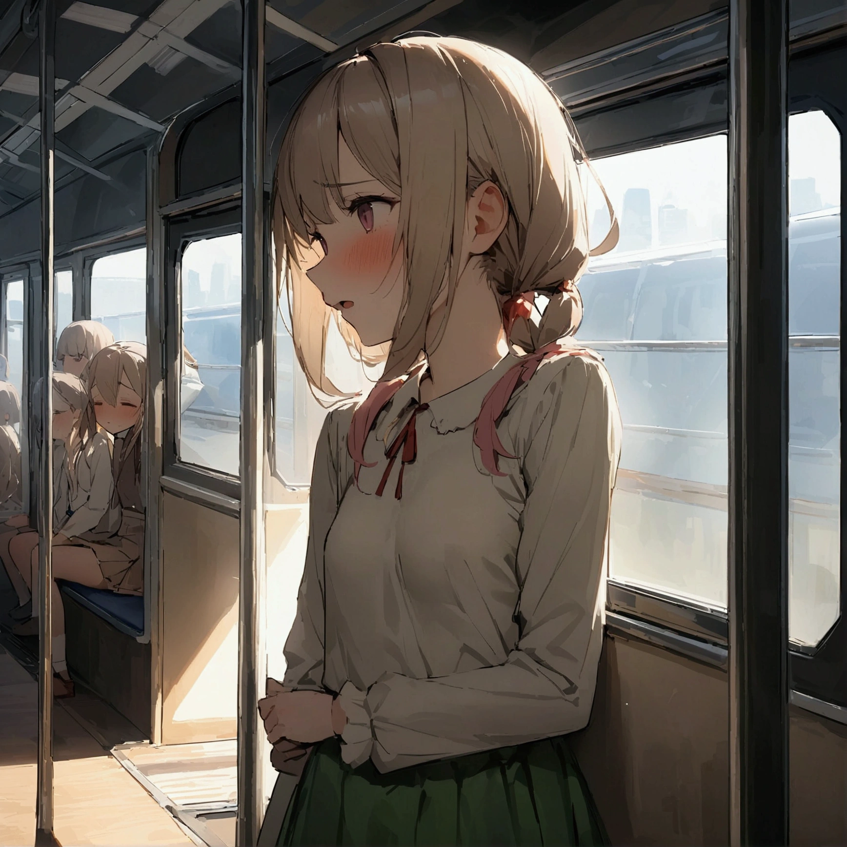 Ultra-high resolution photos、Very accurate little girl's body、Esbian all over、Super young girl、Small breasts、Inside the train、Being molested、Feels good