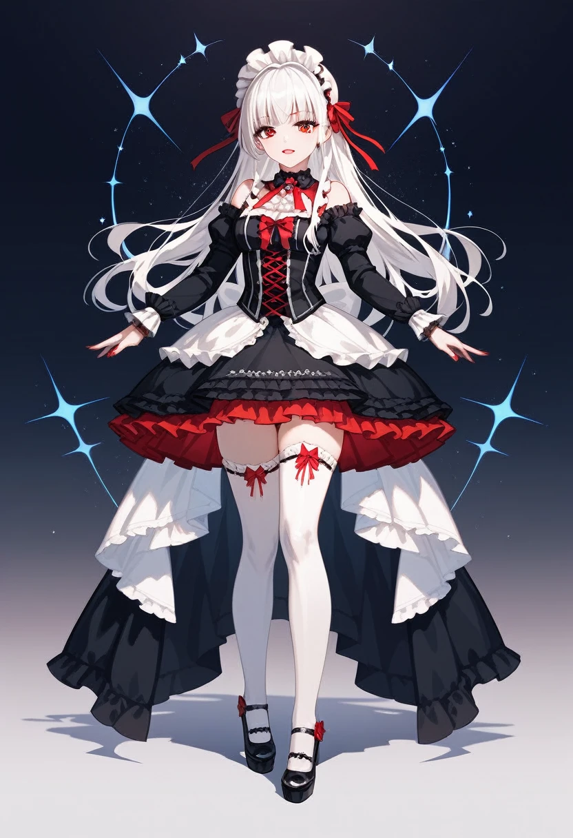 masterpiece, top-quality, ​masterpiece, top-quality,ighly detailed,{top-quality}, {{​masterpiece}}, {hight resolution},original, {extremely delicate and beautiful},​masterpiece, top-quality,ighly detailed,{top-quality},white hair, gothic ta, full body, standing, white thighhighs,