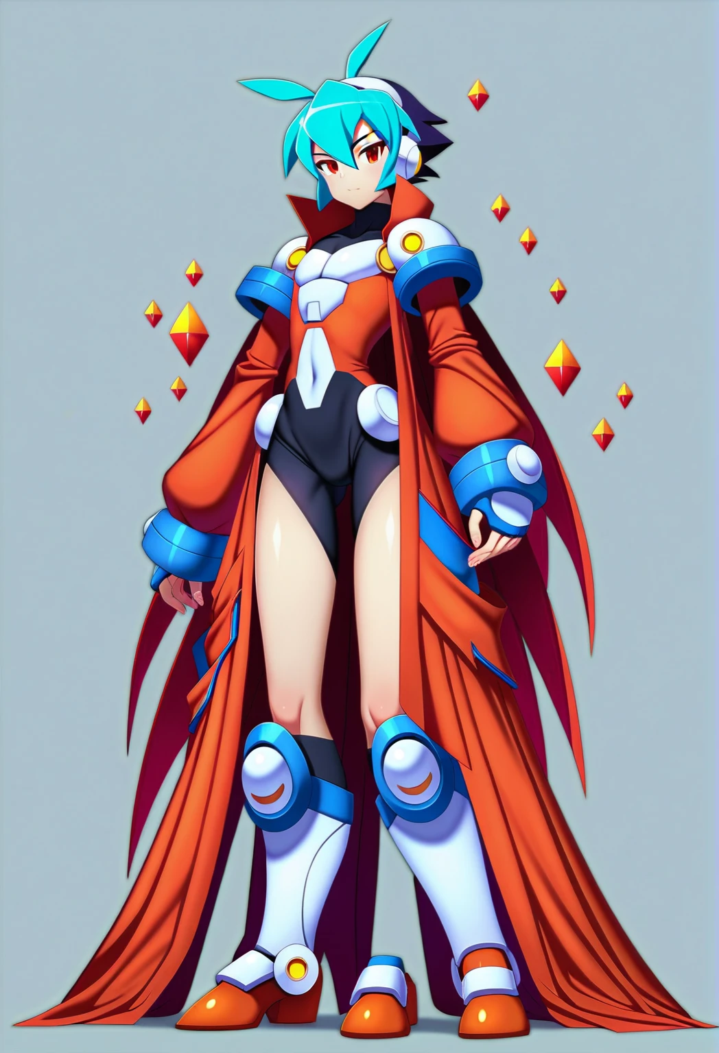 1in kinu-sensei artstyle, Kinu Nishimura style, muted pastel colors, (multiple views:1.2), 1boy, solo, hardboiled, reploid, The image showcases several iterations of the character Megaman X in his design from "Mega Man X8". This character, a Reploid, features a sleek, futuristic design with a predominantly blue color scheme and light blue highlights. The first design shows a rounded, simplistic form, emphasizing a youthful and approachable appearance. The second design introduces angular features, giving him a tougher and more mature look. The third design further enhances these aspects with added armor details and more defined muscle structure, highlighting his combat-ready nature. The side profiles show his helmet with a red gem centerpiece and intricate arm and leg armor details. The overall art style is dynamic, with clean lines and a mix of soft and hard shading to emphasize his mechanical yet heroic qualities. AI art prompts: - "Futuristic Reploid, Megaman X design,, kinu-sensei artstyle,in kinu-sensei artstyle