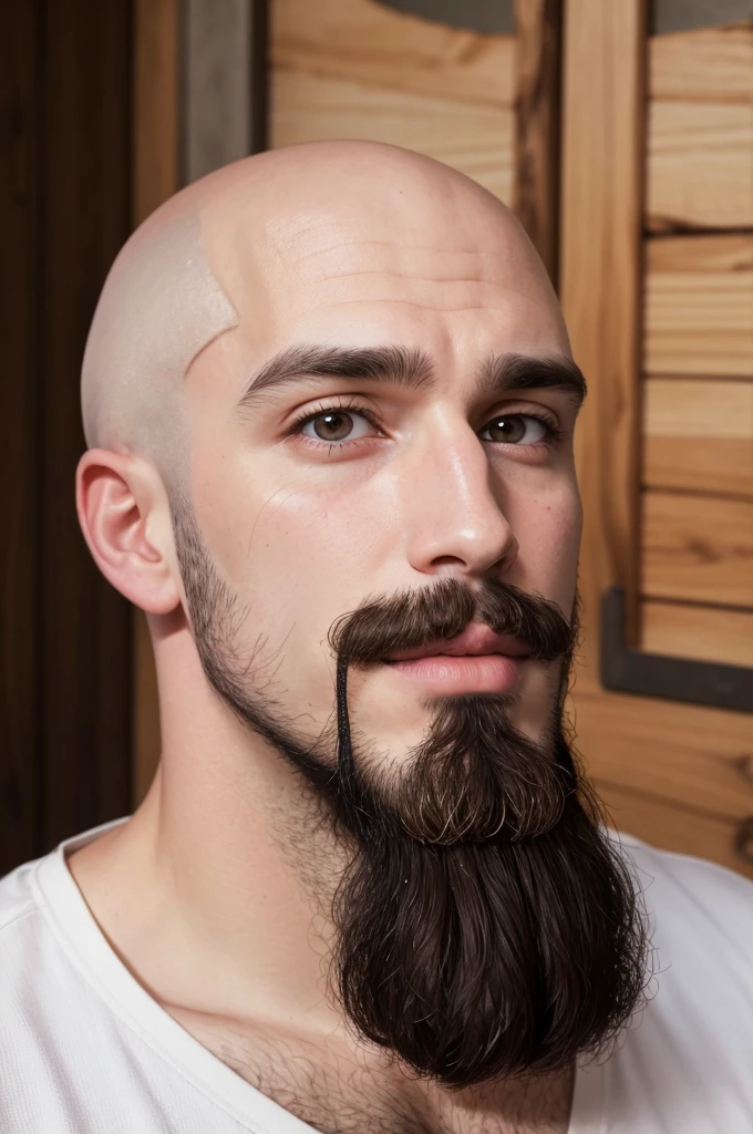 (bald brunette man)(beard and goatee)