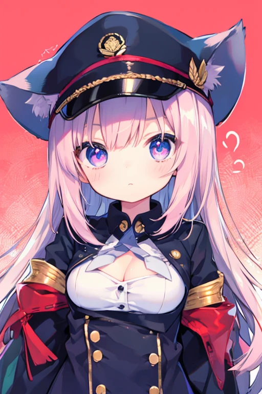 navy uniform、Elementary school girl、7-year-old girl,Pink shortcuts,Very beautiful and Shining Eyes、Shining Eyes、1 Girl、Large Breasts、Cat ear、