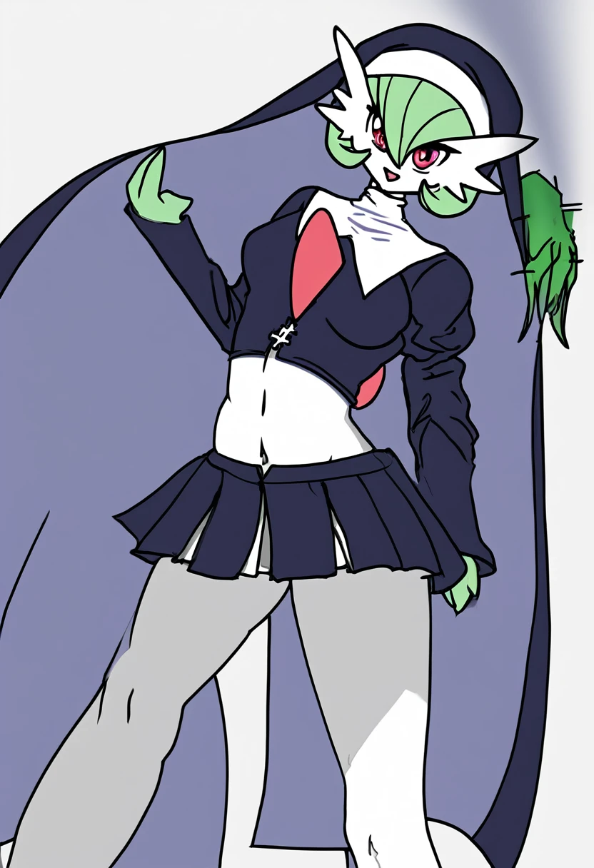 gardevoir with very big legs and very big tits dressed as a nun with a short skirt