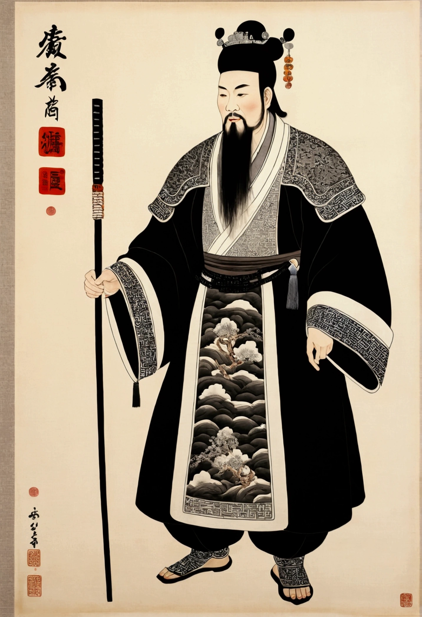 (masterpiece, best quality: 1.2), traditional Chinese ink painting, king walking strongly , front view