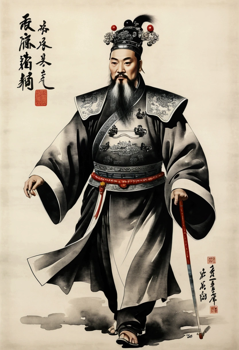 (masterpiece, best quality: 1.2), traditional Chinese ink painting, king walking strongly , front view