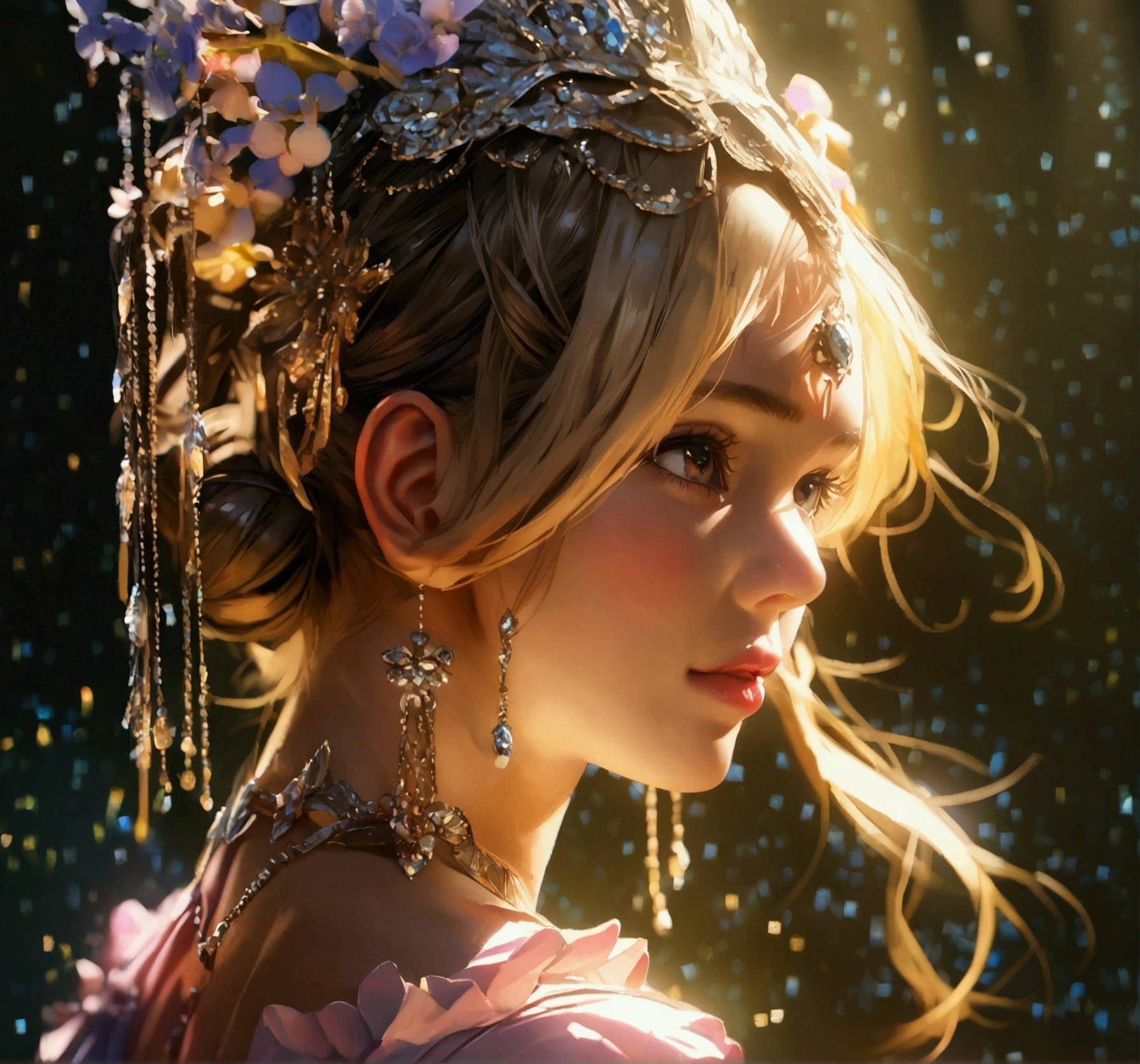 best quality, masterpiece, highres, 1girl,china dress,hair ornament,necklace, jewelry,Beautiful face,upon_body, tyndall effect,photorealistic, dark studio, rim lighting, two tone lighting,(high detailed skin:1.2), 8k uhd, dslr, soft lighting, high quality, volumetric lighting, candid, Photograph, high resolution, 4k, 8k, Bokeh, blonde hair,