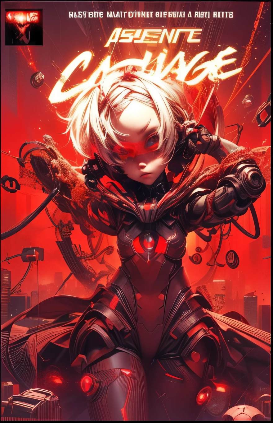 appearence a  girl,red eyes,albino,calm,quiet,cute,pretty,full body,looking ahead,short hair combed back,red outfit,black short,tied hair,spider verse suit,serious look,cyberpunk background 