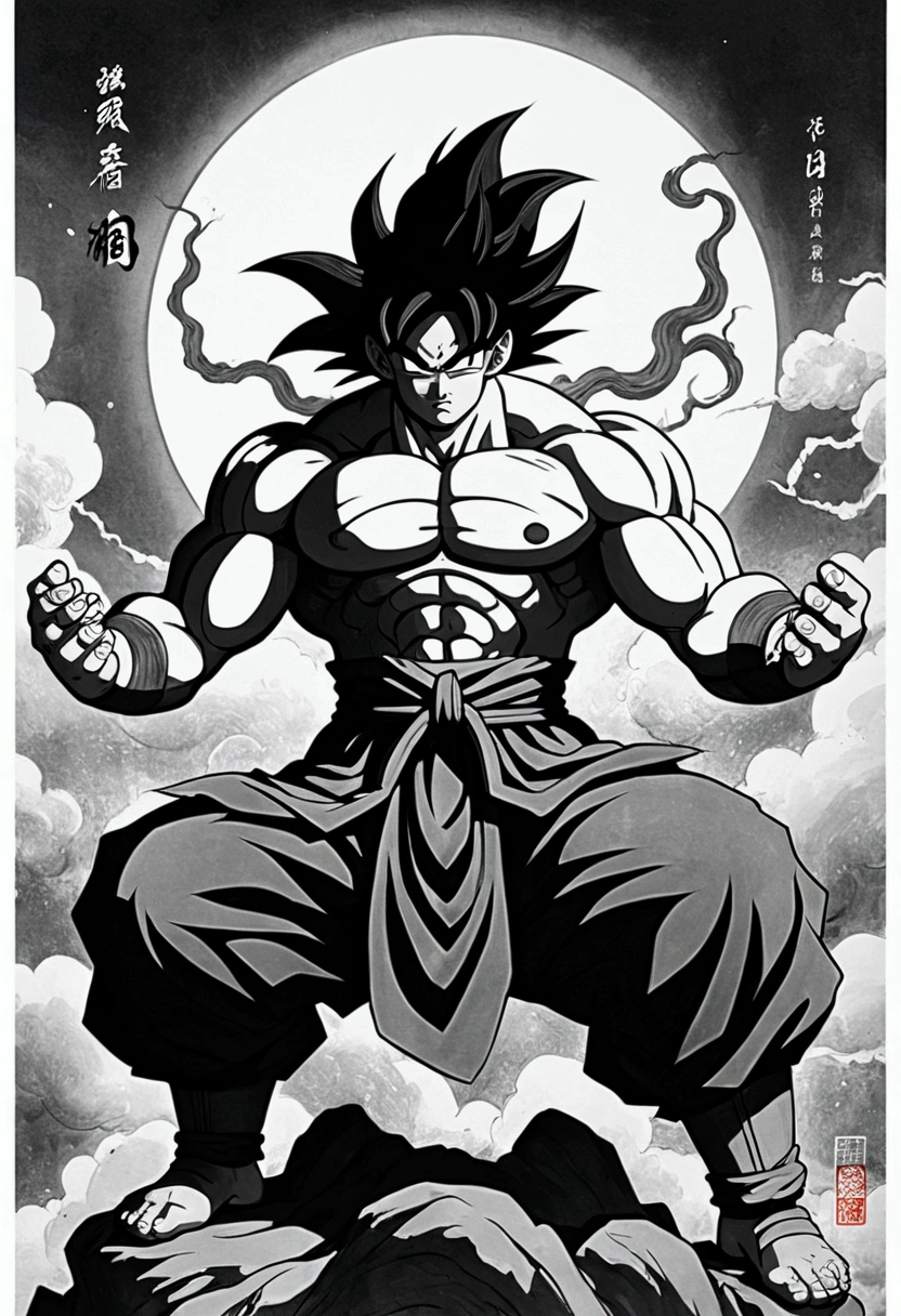 (masterpiece, best quality: 1.2), traditional Chinese ink painting, goku as god of destruction, regal