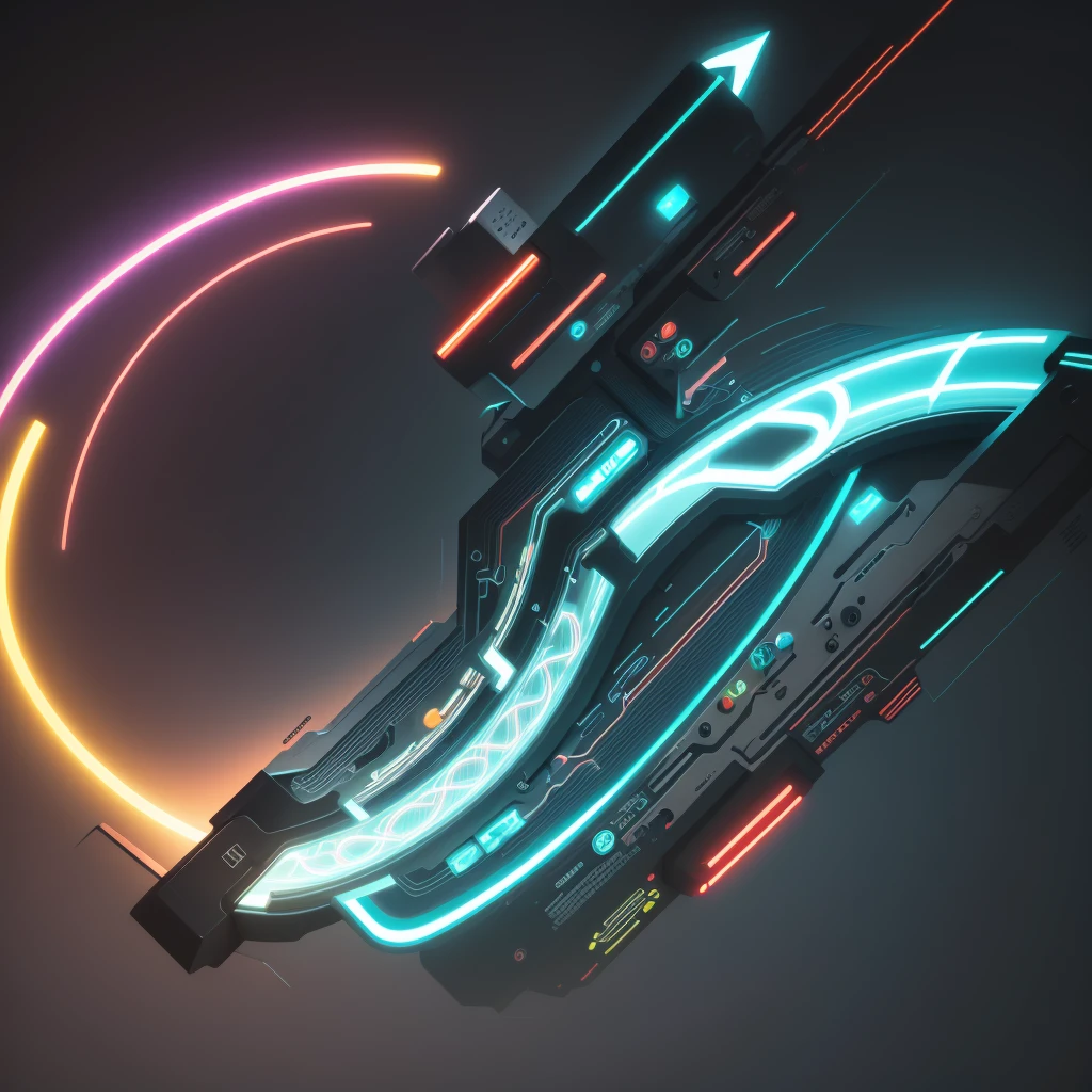 Design an abstract representation of electricity with a glowing neon loop encircling it. The electricity should have dynamic, jagged light patterns, and the loop should give it a sleek, high-tech appearance