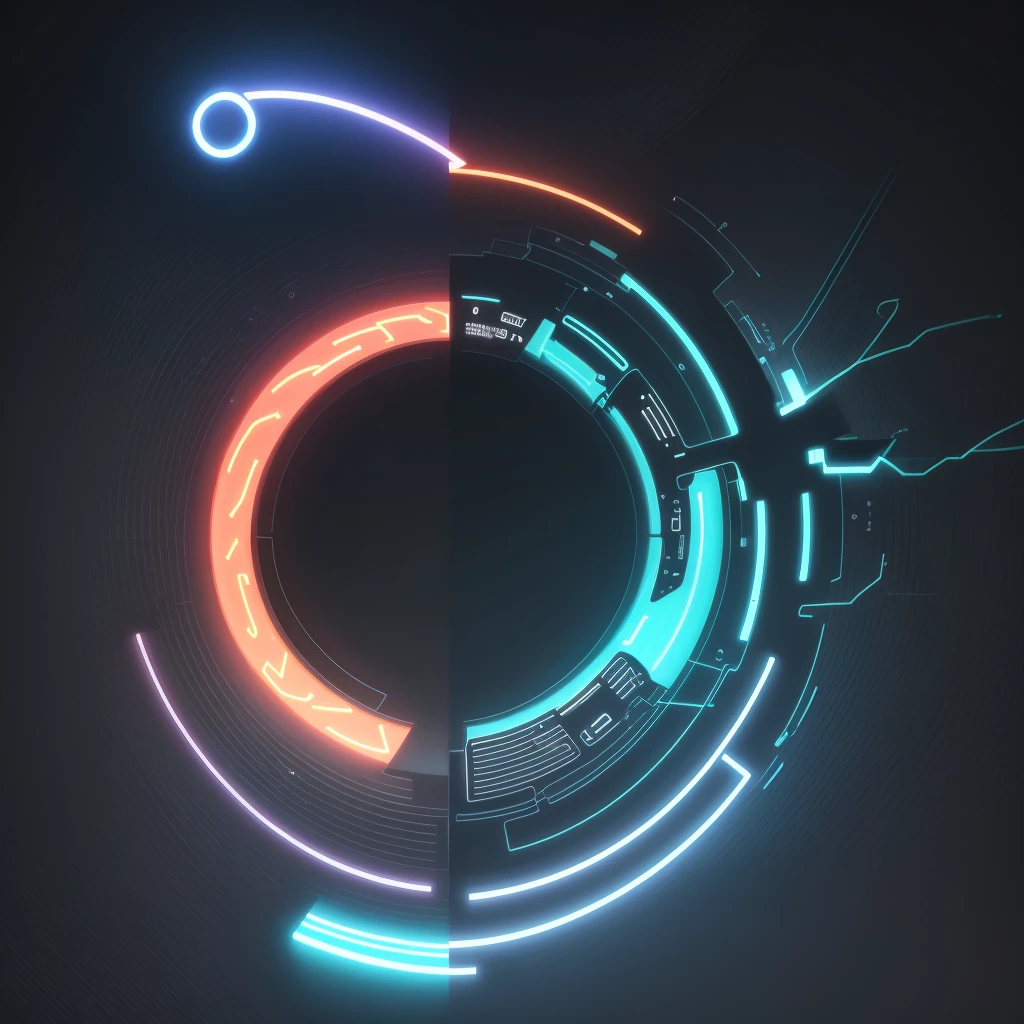 Design an abstract representation of electricity with a glowing neon loop encircling it. The electricity should have dynamic, jagged light patterns, and the loop should give it a sleek, high-tech appearance