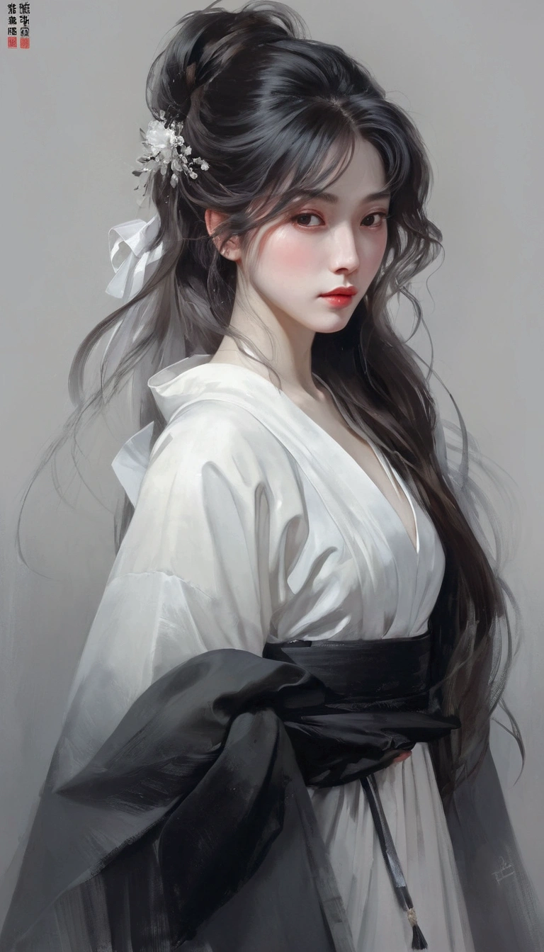 a painting of a woman with long hair and a white dress, beautiful character painting, guweiz, artwork in the style of guweiz, by Yang J, by Fan Qi, by Zhang Han, by Zeng Jing, by Zhou Wenjing, Guweiz Masterpiece, by Li Song, by Ye Xin, beautiful animated portrait, by Song Xu