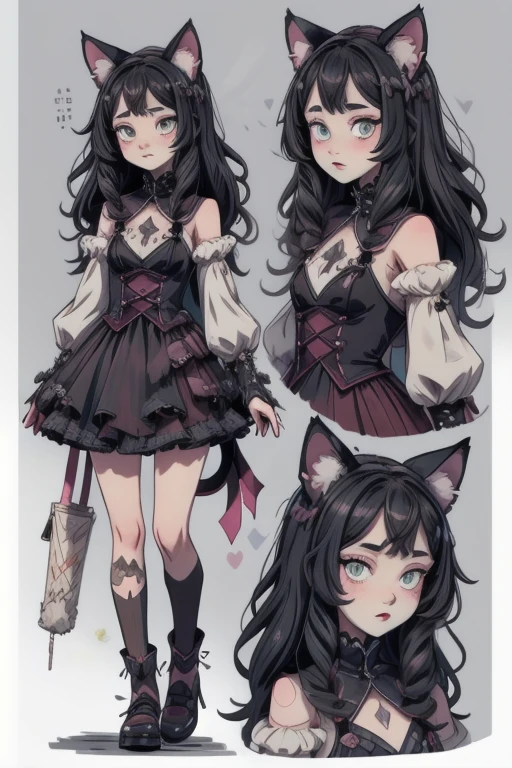 (best quality), (highly detailed), (masterpiece), (perfect lighting),
BREAK
BREAK
(1girl), goth, cat girl, cat ears, cat tail, pastel, vtuber,
(CharacterSheet:1), (multiple views, full body, upper body, reference sheet:1)