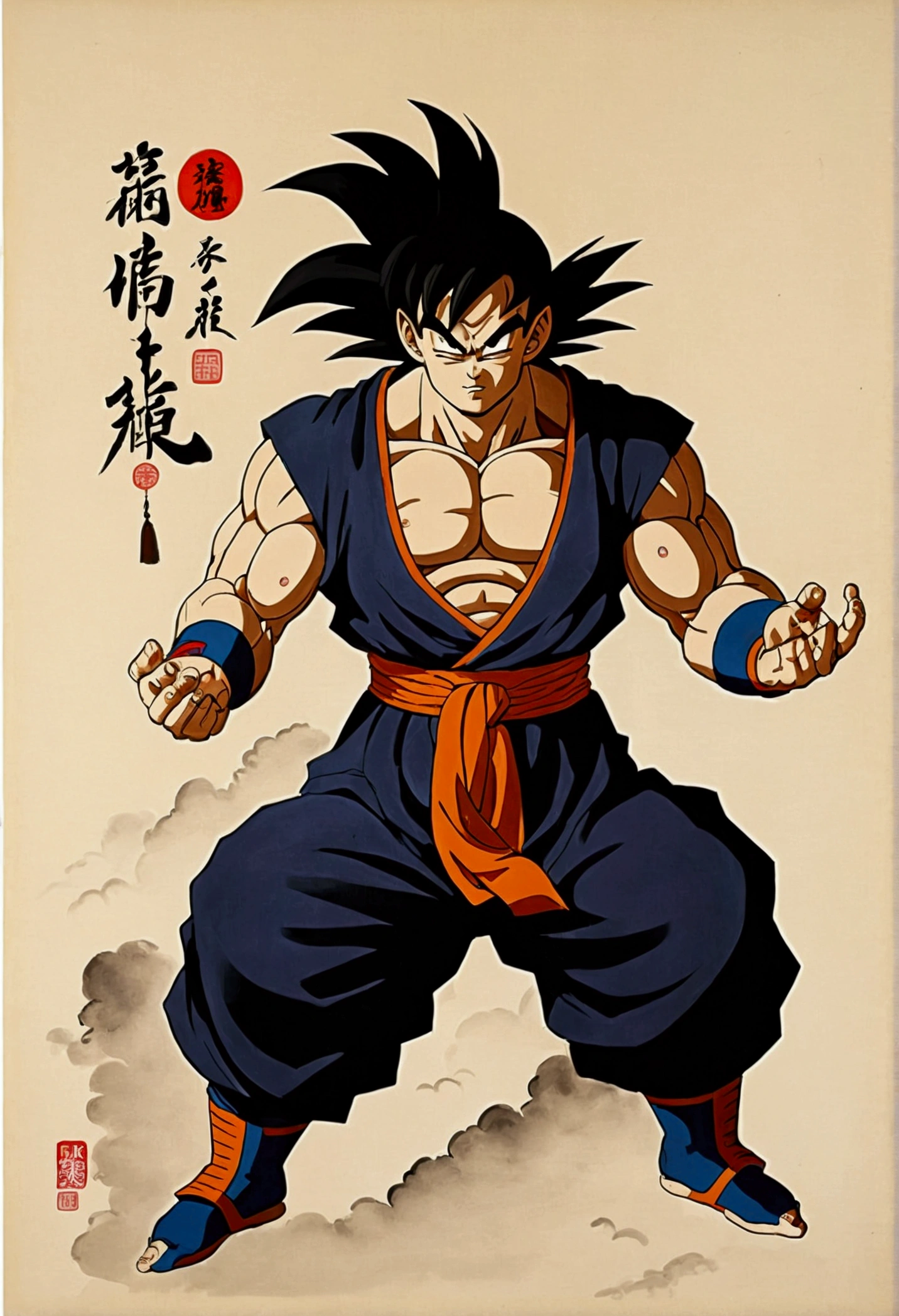(masterpiece, best quality: 1.2), traditional Chinese ink painting, goku as god of destruction, regal