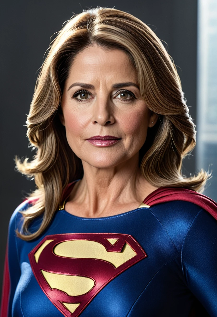 Supergirl old Lorraine Bracco; HD. Photograph, ((realism)), extremely high quality RAW photograph, ultra detailed photograph, sharp focus, high resolution, (detailed skin:1,3),high quality, film grain, Fujifilm XT3,Highly Detailed, movie, (Cinematic Photo:1.3) of (Realistic:1.3)