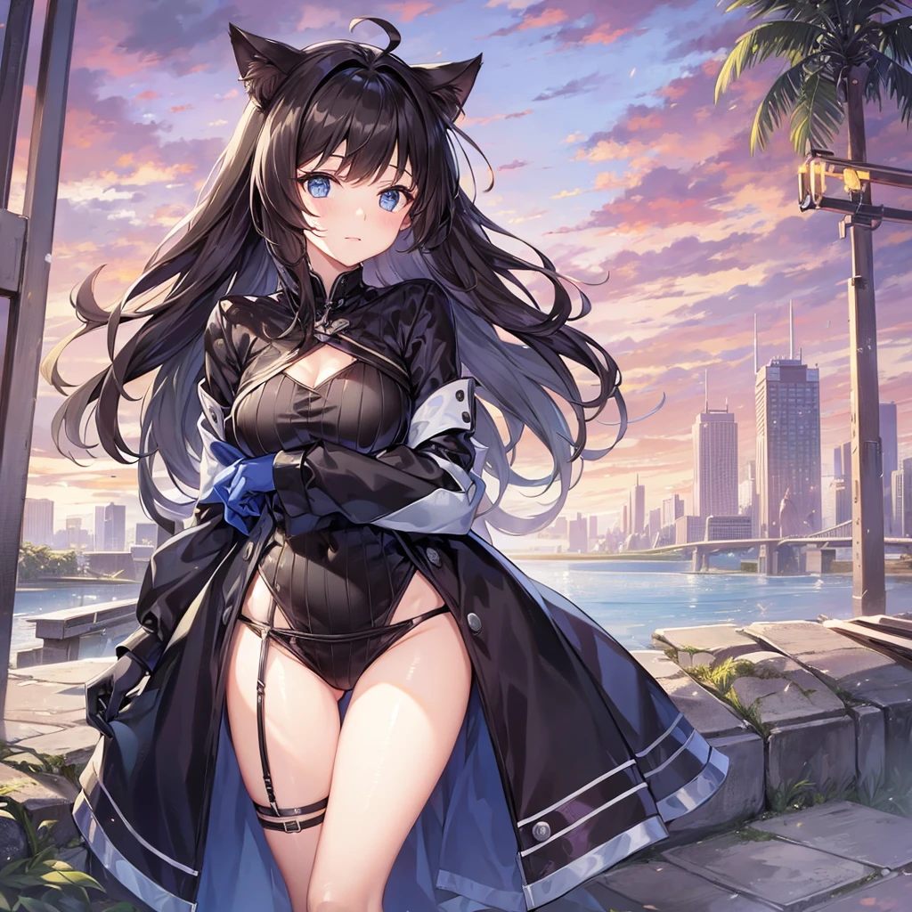 1girl, blue fur, wolf girl, large breasts, river, night