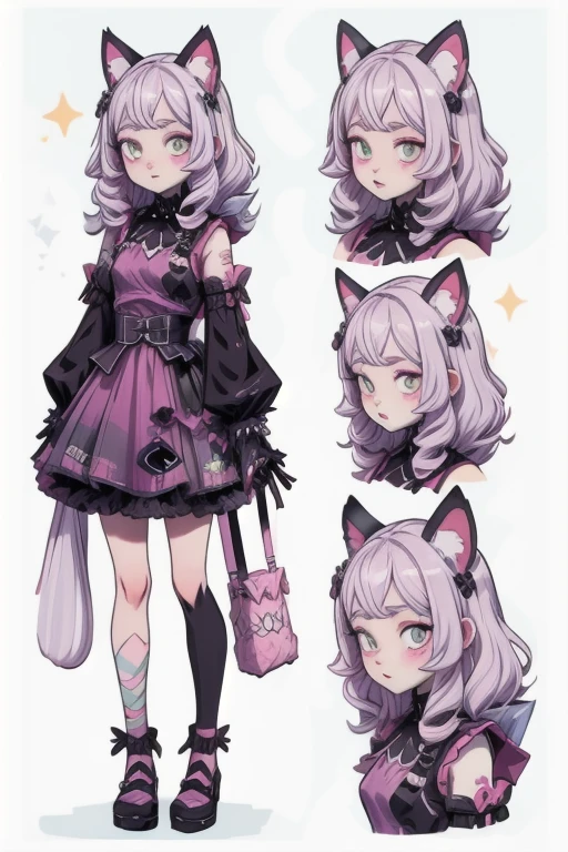 (best quality), (highly detailed), (masterpiece), (perfect lighting), 
BREAK
BREAK
(1girl), goth, cat girl, cat ears, cat tail, pastel, vtuber, purple,pink, blue, white,black, white, galaxy 
 (CharacterSheet:1), (multiple views, full body, upper body, reference sheet:1)