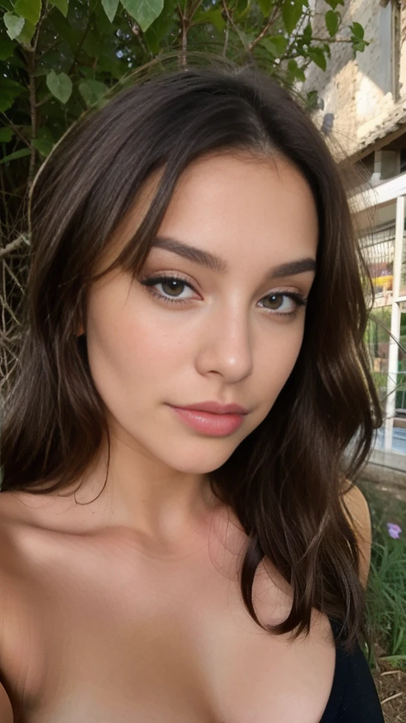 Jolie belle brune sexy (black har) (dans un champs),selfie, Low cut, very detailed, 18 ans, Visage innocent, naturally wavy hair, yeux verts, high resolution, head of'ouvrages d'art, best quality, intricate details, very detailed, mise au point nette, detailed skin, texture de peau realistic, texture, detailed eyes, professionnel, 4K, charming smile, prise avec Canon, 85 millimeters, slight depth of field, Kodak Vision Color, corps parfaitement ajusté, extremely detailed, Photograph_\(ultra\), photographiquerealistic, realistic, Post-traitement, Maximum details, roughness, real life, ultrarealistic, photorealism, photographie, 8k uh, photographie