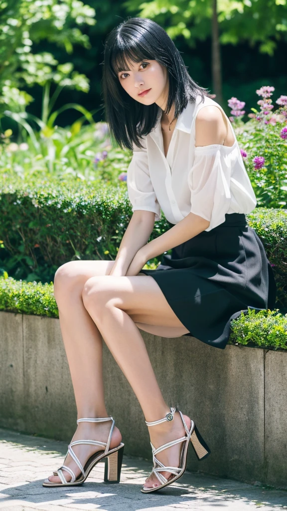 Black Hair,Medium Hair,summercoordinate,Zara,Sitting,Ultra HD,masterpiece,super high quality,Ultra-high resolution,Highest quality,Advanced,Highest quality,Highest Resolution,high quality,beautiful,beautiful,High quality,Realな質感,Real,8K,Detailed,