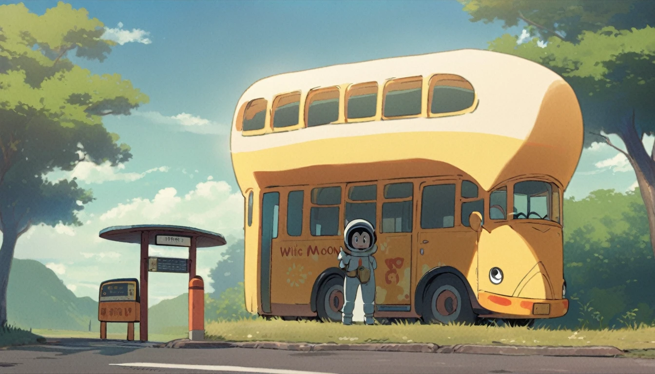 Cute spaceman waiting at moon bus stop, Hayao Miyazaki style, Studio Ghibli style, masterpiece, best quality, very aesthetic, absurdres
#Base Model
#Anime