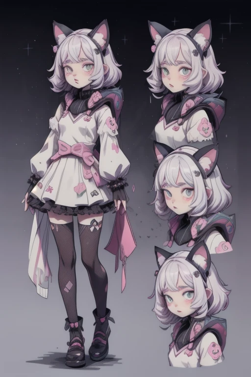 (best quality), (highly detailed), (masterpiece), (perfect lighting), 
BREAK
BREAK
(1girl), goth, cat girl, cat ears, cat tail, pastel, vtuber, purple,pink, blue, white,black, white, galaxy , gamer
 (CharacterSheet:1), (multiple views, full body, upper body, reference sheet:1)