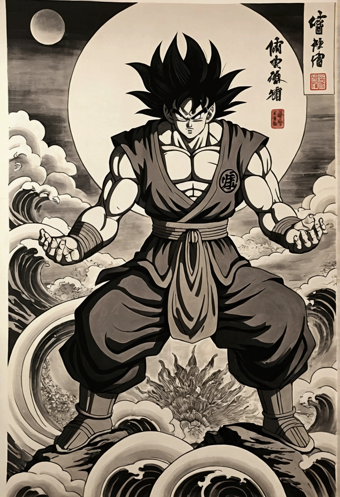 (masterpiece, best quality: 1.2), traditional Chinese ink painting, goku as god of destruction,  regal 