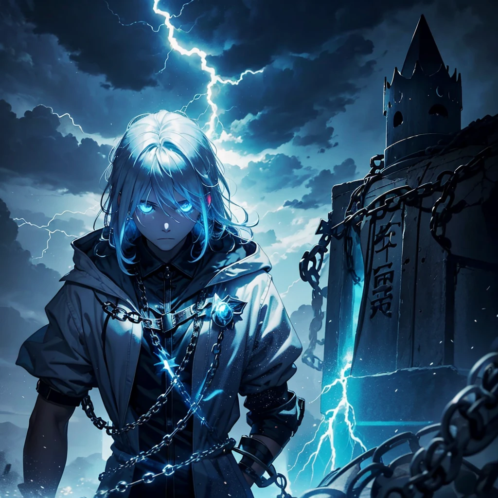 Lightning Crown, chain lightning, person with no face, shadow person, 1 person