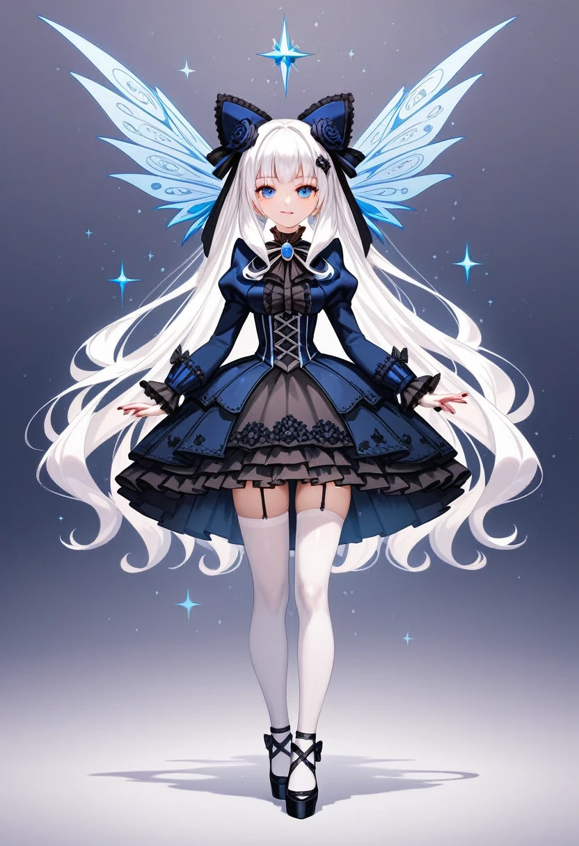 masterpiece, top-quality, masterpiece, top-quality,ighly detailed,{top-quality}, {{masterpiece}}, {hight resolution},original, {extremely delicate and beautiful},masterpiece, top-quality,ighly detailed,{top-quality},white hair, gothic lolita, full body, standing, white thighhighs, short dress,