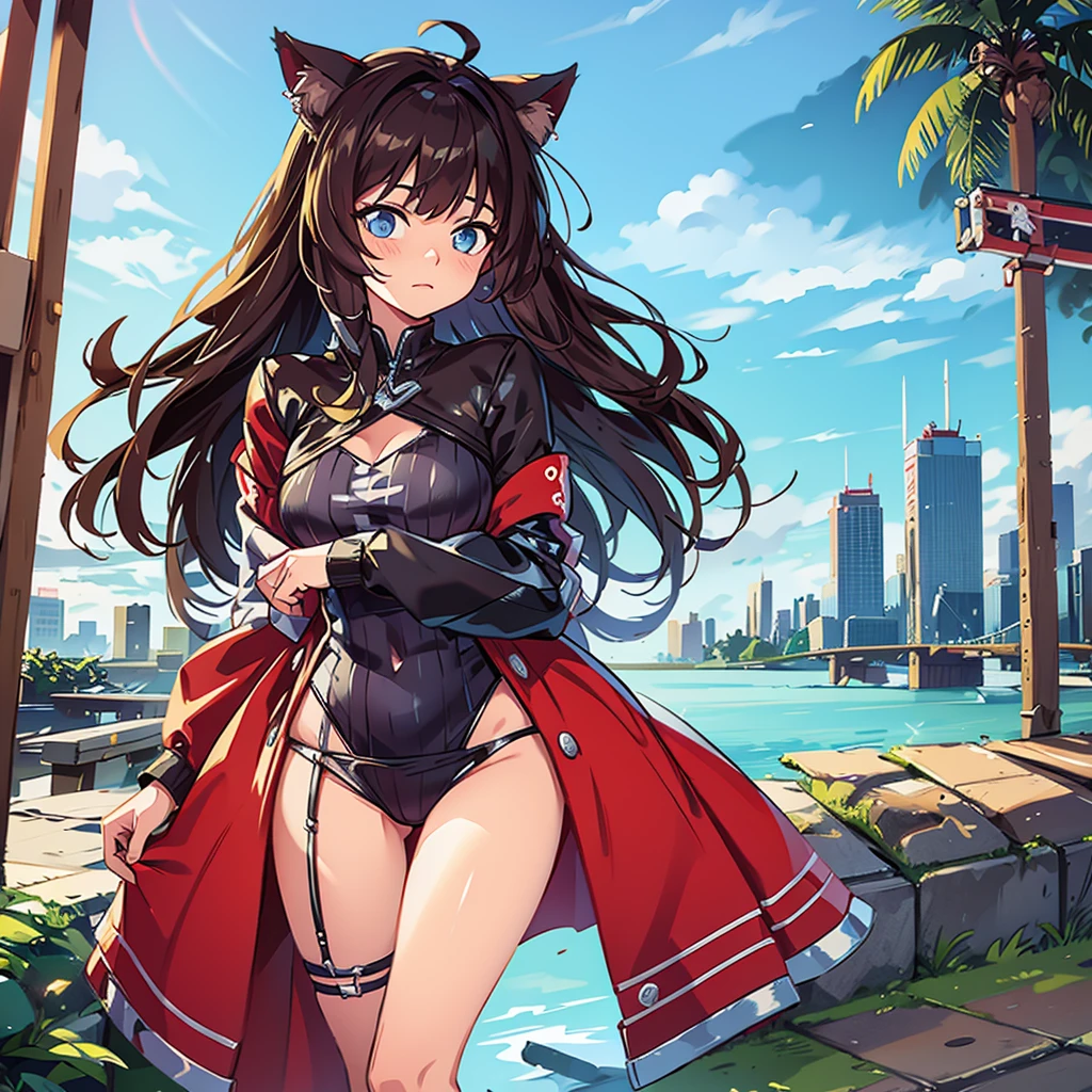 Girl with cat ears and long hair standing next to her boyfriend