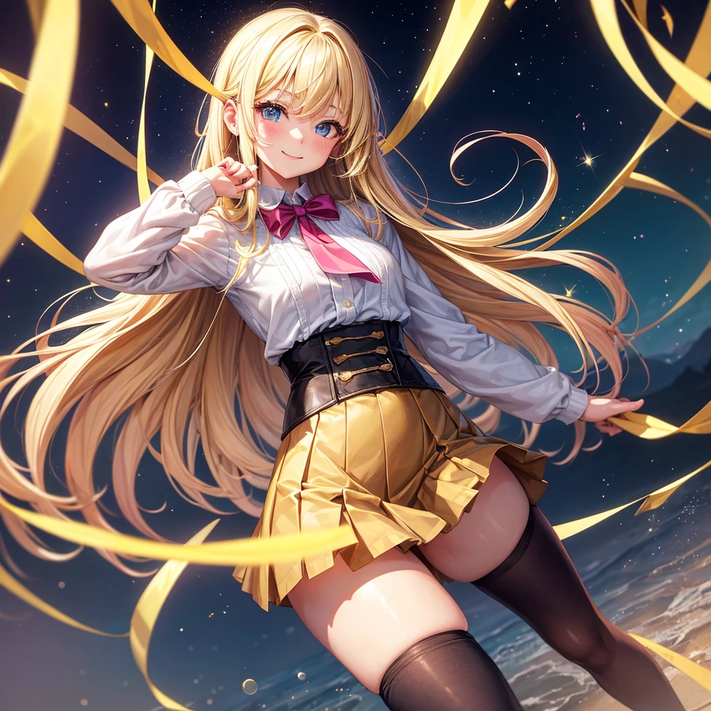 Best Quality，Young Girl， girl，，Young，Light novel，Elementary school girl，Blonde Hair，Beautiful girls，８K，Perfectly portrayed，smile，High quality，new，Absurd，colorful，masterpiece，Long Hair，Sparkling，Horny girl，Naughty Girls，Angel，Perfect Face，strongest，mini skirt，tights，stylish，