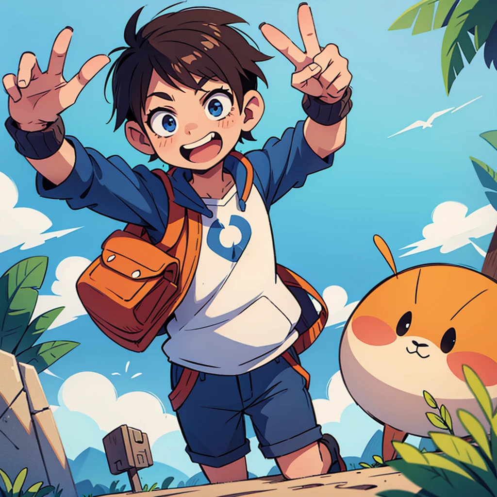 Boy making peace sign