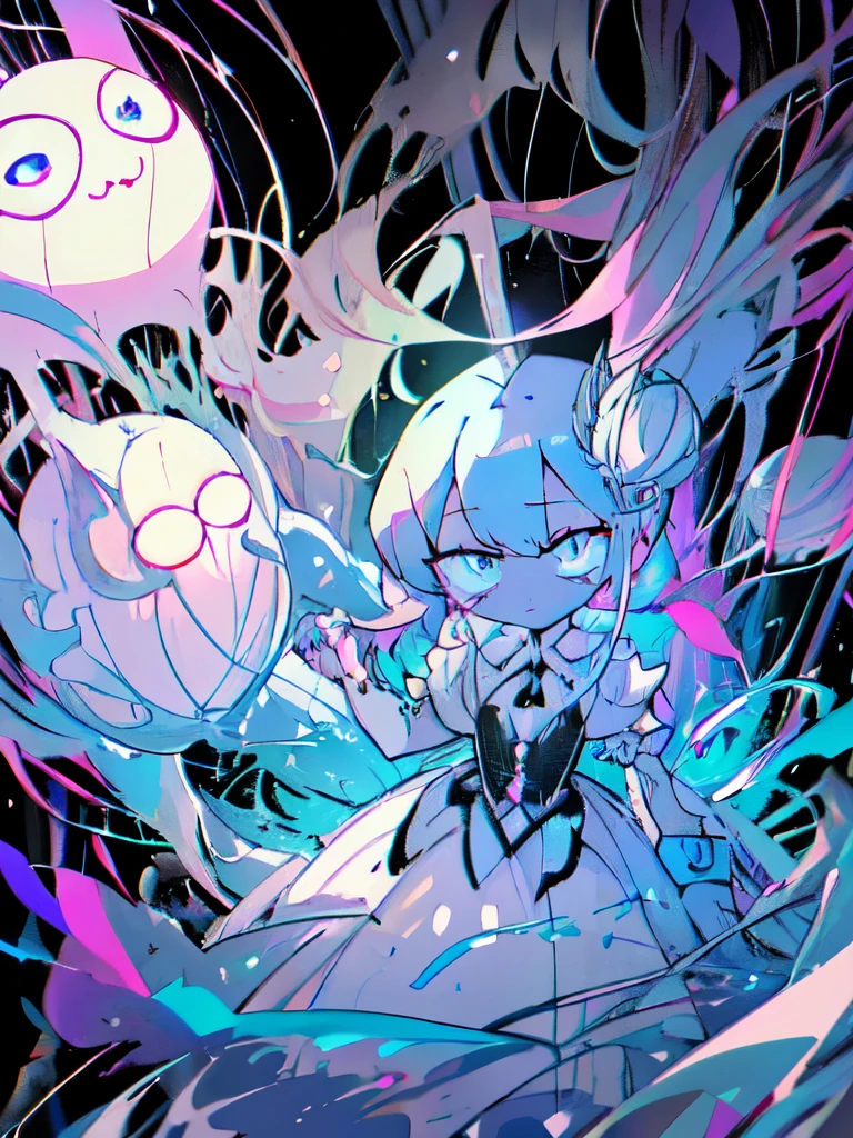 ((({SFW}:1))), (best quality,4k,8k, high res,masterpiece:1.2), ((masterpiece)), (((best quality))),
((Create an AI-generated image of a ghostly figure with an ethereal presence. ((The character should have an all-white color palette)), with piercing blue eyes and fair, cool-toned skin. Capture a blend of whimsicality and unsettling madness, reminiscent of characters like the Mad Hatter and the Cheshire Cat, but with a unique, otherworldly twist. Emphasize a dreamy and surreal atmosphere, incorporating elements that evoke a sense of haunting mystery,))
abstract,
(best quality, masterpiece, Ultra-high resolution,(Reality:1.4), RAW photogr, warm lights, Beautiful goddess, Detailed scenes, Beautiful digital illustration, the detail, Hyper-detailed, Cinematic quality, ultra-detailed, super detailed lighting,):1