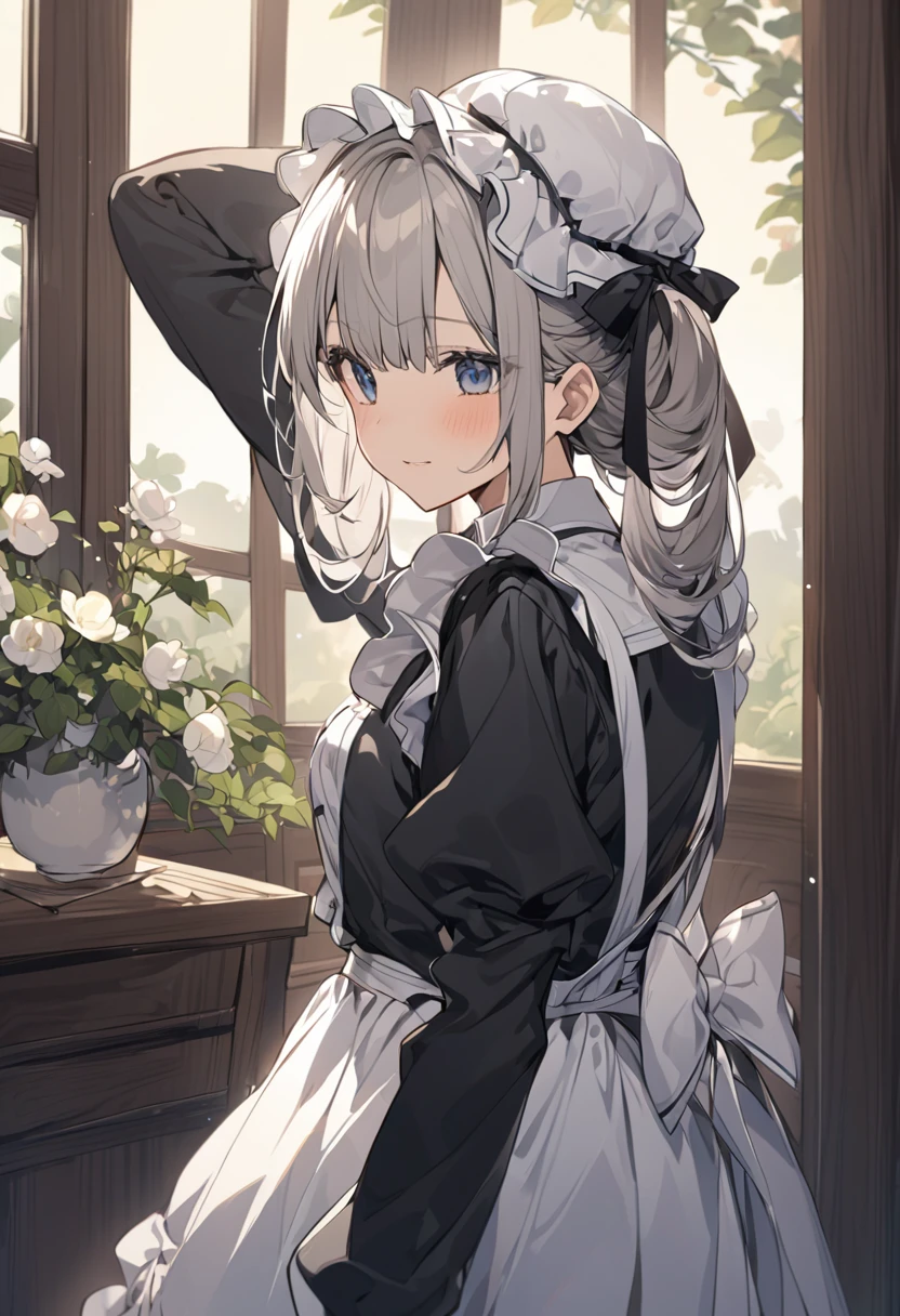 Mob Cap、A hat for covering the hair at the back of the head, worn by maids、髪は出さないようにMob Capに入れる、Classical maid outfit