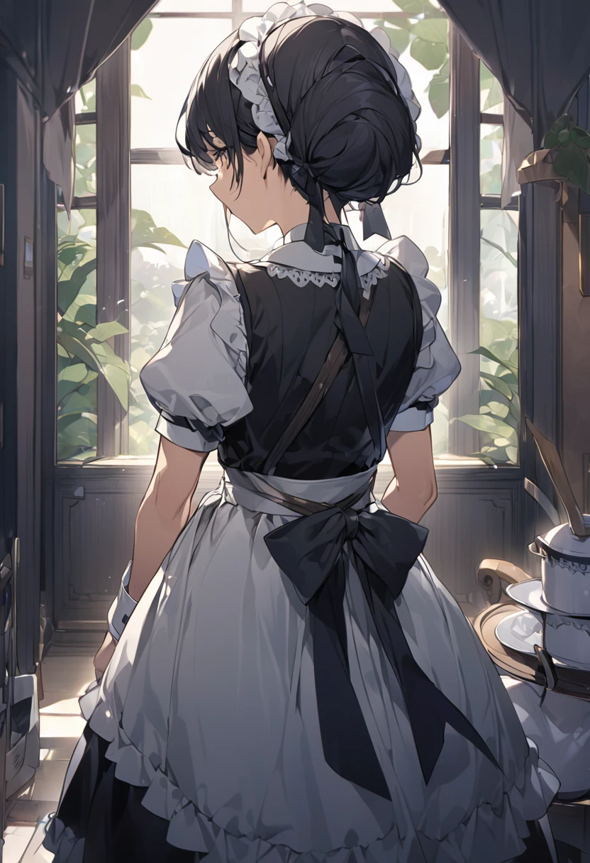 Mob Cap、A hat for covering the hair at the back of the head, worn by maids、髪は出さないようにMob Capに入れる、Classical maid outfit