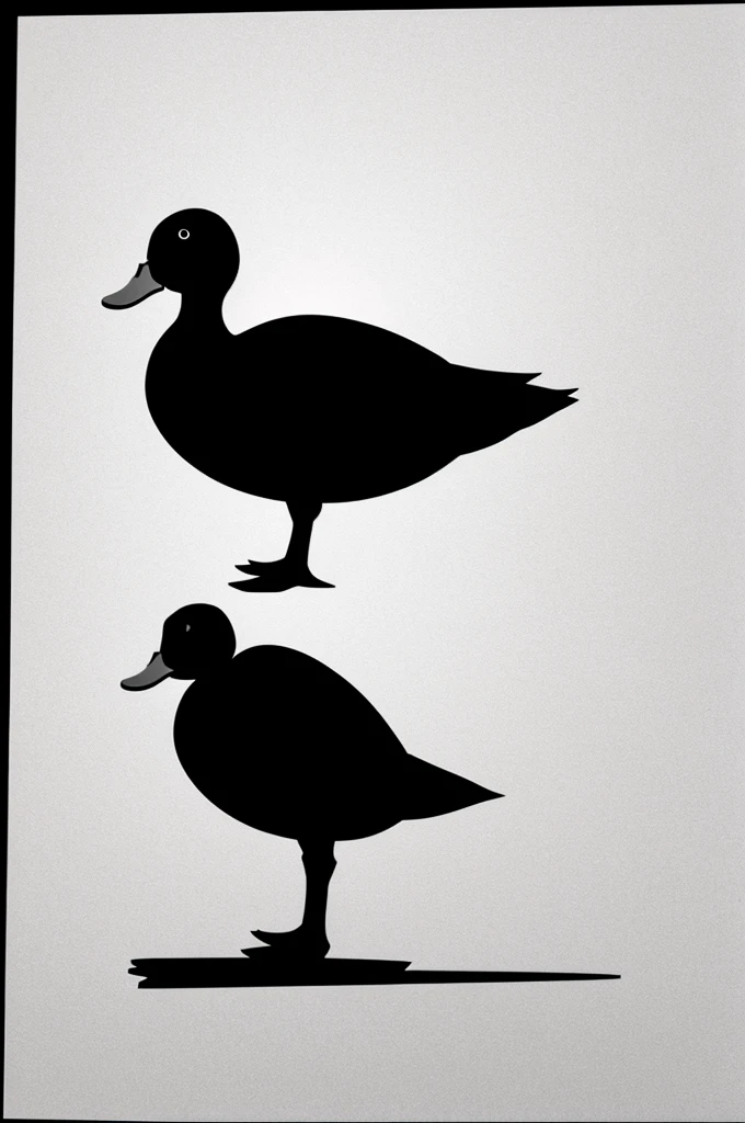 Silhouette of an animated duck with black and white tuxedo