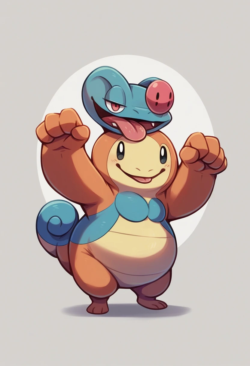 Pokémon, lickitung , cool pose, fullbody,  pose,sightly chubby, feral, pink, large tounge,  Pokémon style, Pokémon tcg art style, cool pose