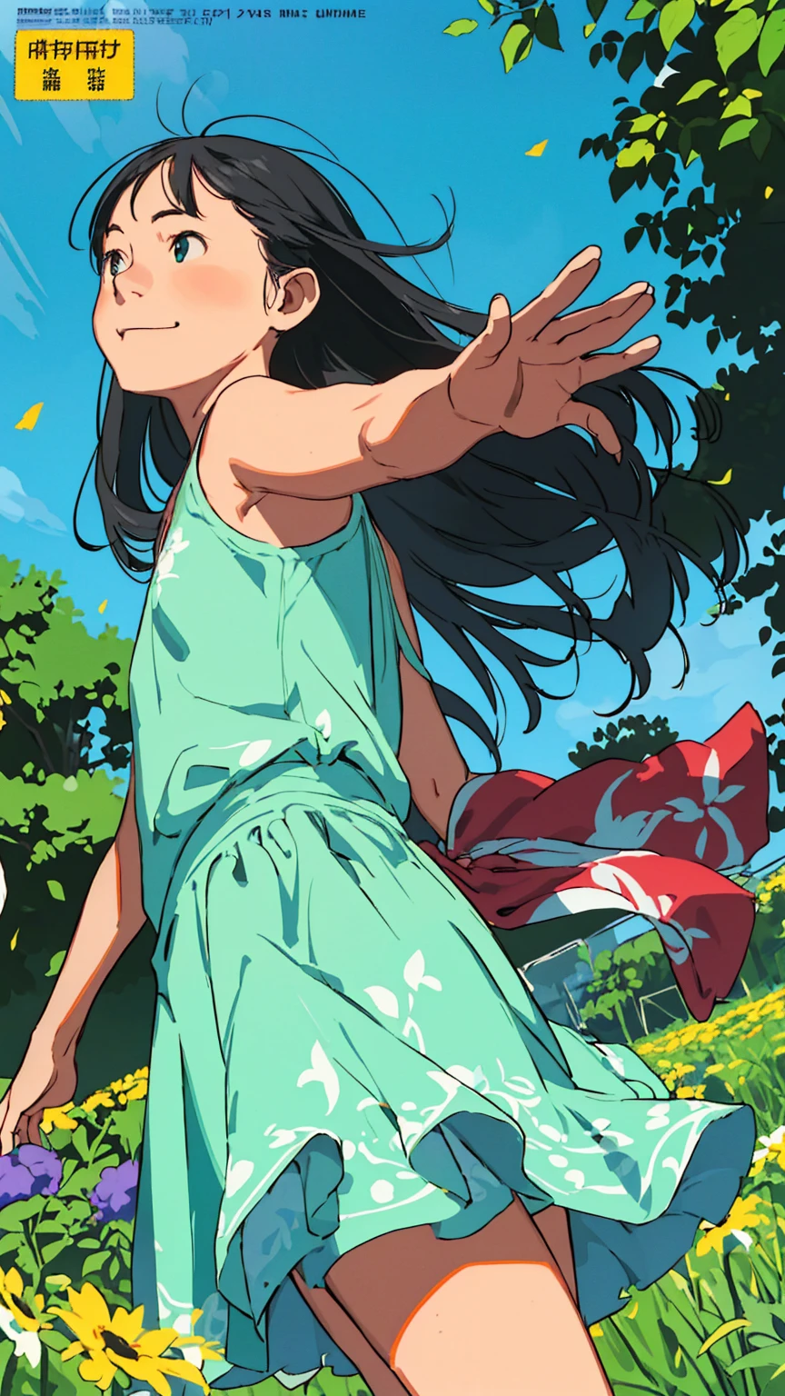 Affordable design, Clear lines, High Sharpness, (Highest quality,8K,Perfect sharpness,Ultra fine,High resolution,masterpiece:1.2), Perfect Anatomy:1.5, Official Art, Illustrations that tell a story, (Whitish background:0. 9)、Body Positivity、多Mr.な身体表現、(Random and energetic poses)、Perfect beauty、Perfect beautiful face、Strong winds、A rich expression、Dynamic composition、smile、Golden ratio composition、colorful、((Mr.々Different angles and perspectives))、Anime Art、(Mini dress)、(Overcoming stereotypes)、 Glowing Skin、(Natural beauty)、smile、Bangs、(Soft and flowing hair)、(countryside)、(Nostalgic atmosphere)、Put it up to your thighs、(Playful and carefree)、(多Mr.な民族のキャラクター)、(innocent attitude)、(Sunny atmosphere)、(The skirt flutters wildly in the wind)、(Bright colors)、Beautiful Eyes、(Embarrassing)、Braided Hair、Summer Scene、Smiling among flowers、Fashion magazine cover、Side angle、Angle from below、