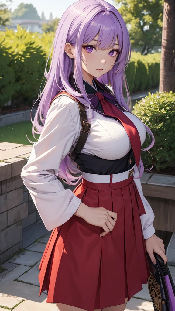 Hugob, nffsw, Purple hair, Long hair, Bangs, (Purple eyes:1.1), (medium breasts⁩:1.2),Blake Black Jacket, Black skirt, Collared shirt, Hair Ribbon, high waist skirt, Jacket, Long sleeves, Neck ribbon, Open your clothes, Open jacket, Pleated skirt, Red Ribbon, bow ribbon, Shirt, Skirt, sleeves past wrists, White shirt, Wide sleeves,BREAK looking at viewer,BREAK outdoors, BREAK (masutepiece:1.2), Best Quality, High resolution, Unity 8k壁纸, (Illustration:0.8), (Beautiful detailed eyes:1.6), extra detailed face, Perfect Lighting, extremely details CG, (Perfect hands, Perfect Anatomy),Naughty smile with open mouth、(Skirt lift:1.3), (Blue stripes々Panties:1.3)、(Skirt that rolls up:1.3)、(Fully exposed panties:1.5)、