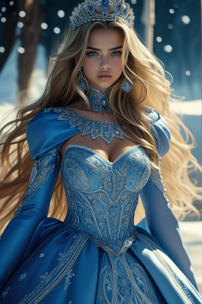 16 year old Tomi Lahren, ultra detailed face, ultra detailed blue eyes, long blonde hair, (queen dress), queen crown, (((masterpiece)))