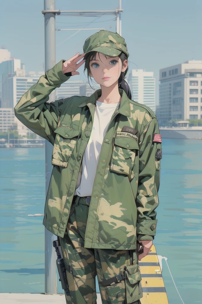 One girl, Chinon 1, scarf, Fingerless gloves, Long sleeve, Short black shorts, hair ornaments, Hair Clip, Green thighs, Green jacket, Thigh straps, number de cowboy, Holding a gun, sniper rifle, Remains, Sitting, (Sword Art Online), range, Using a sniper, holding the sniper rifle, olhando no range, looking into the sniper rifle scope, number, High resolution, Urban, roof, Collapsed building, war, Catastrophe, disaster, Graves, cold, Bright Eyes, Superpoder, concentrated, concentrated, Cabello Kurt Azul, blue eyes, Ultra-realistic hands, With black gloves, Proportional Body