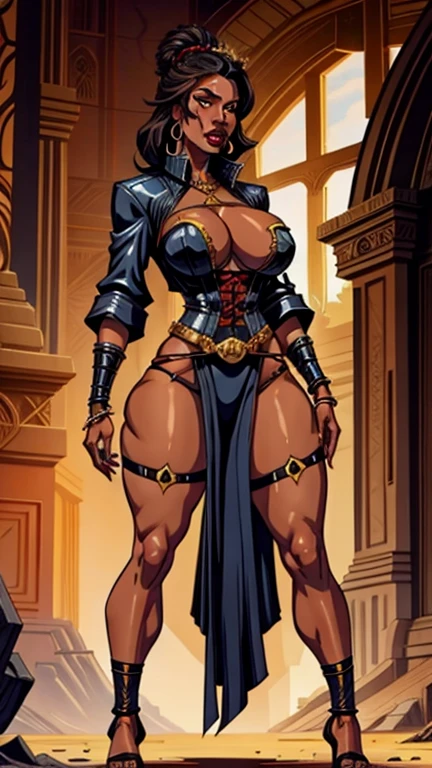 The ebony queen big breasts warrior of vice is half-undress clothes full height