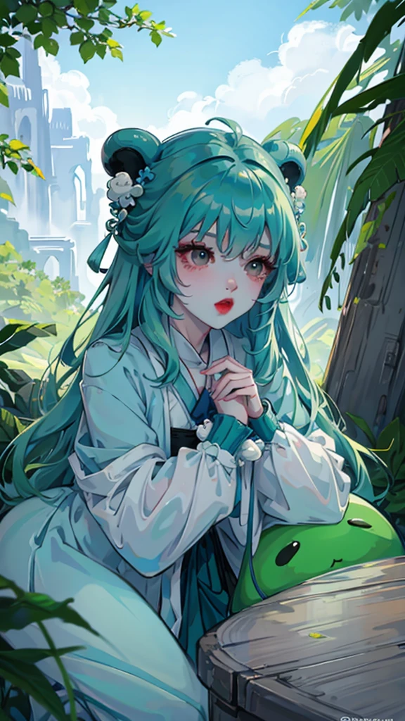 Slime Green park , panda girl blue, dragon girl blue