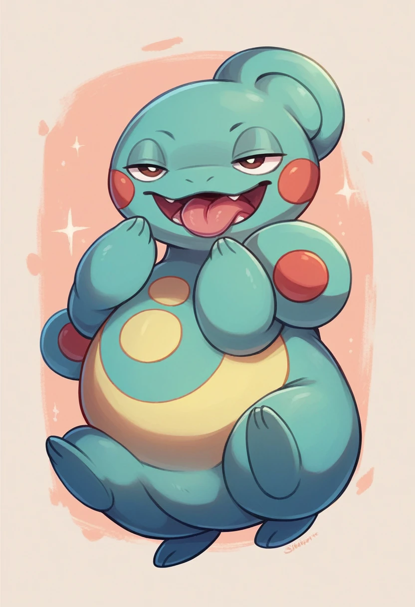 Pokémon, lickitung , cool pose, fullbody, pose,sightly chubby, feral, pink, large tounge, Pokémon style, Pokémon tcg art style, cool pose