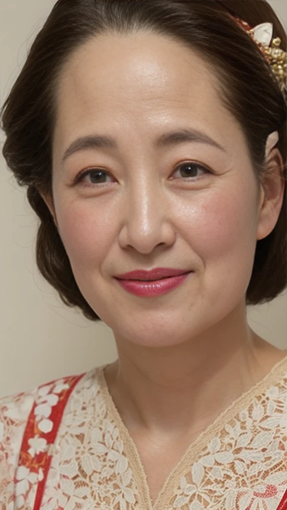 Kawase Hasui, Face close-up, Japanese painting gravure, senior citizen, Draw lips correctly, Red lipstick, No discomfort, 16K, Highest quality, Very detailed, Realistic, Very detailed肌, (Chinese), One person 100 years old, Large Breasts, Mature female politician, Glamour, sexy, Chromo White Skin, Staring straight ahead,