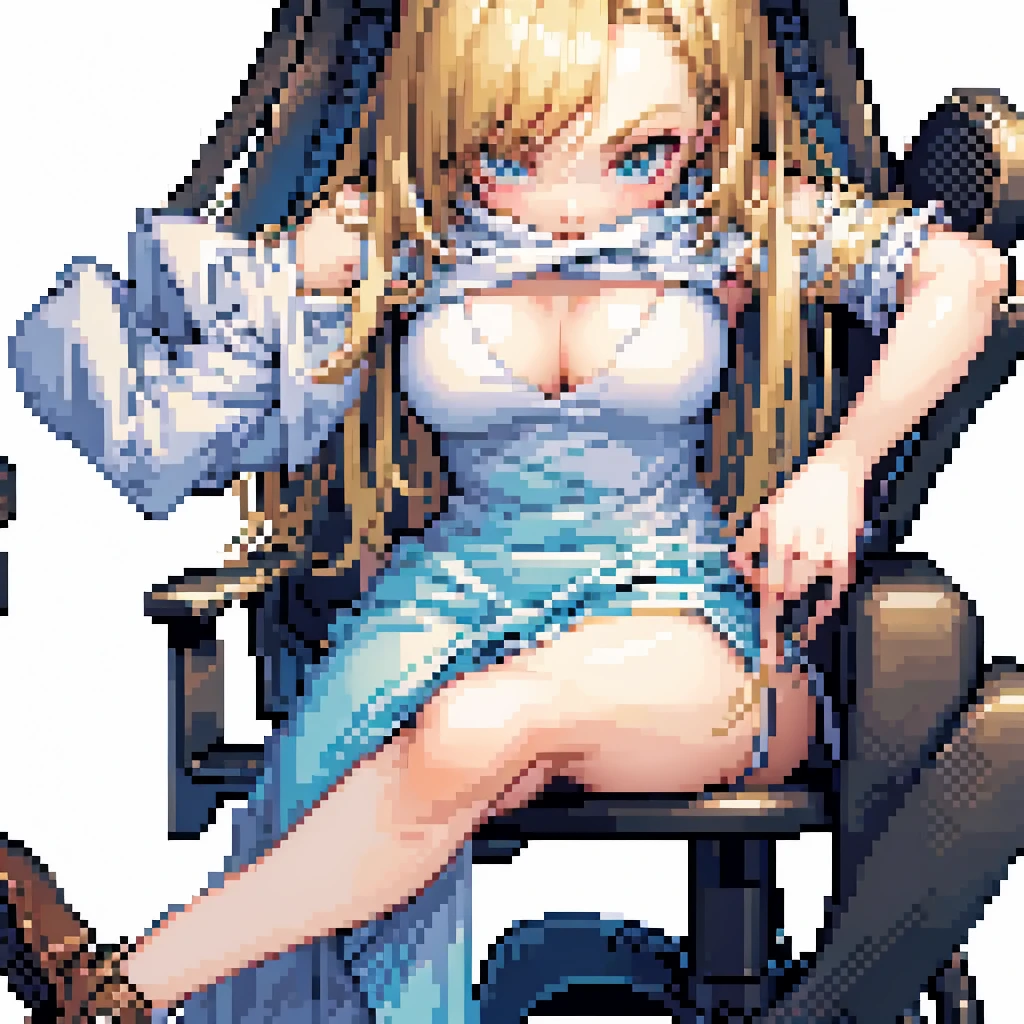 Pixel art , Sitting in a gaming chair , Cross-legged , girl , White background